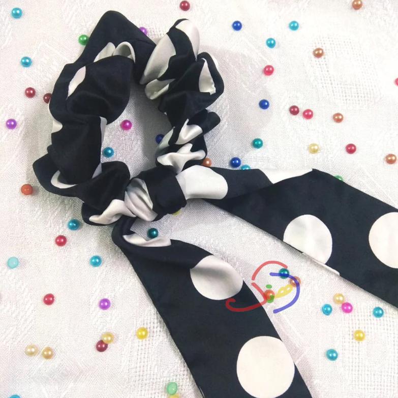 Bow Scrunchie (Black Dotted)
