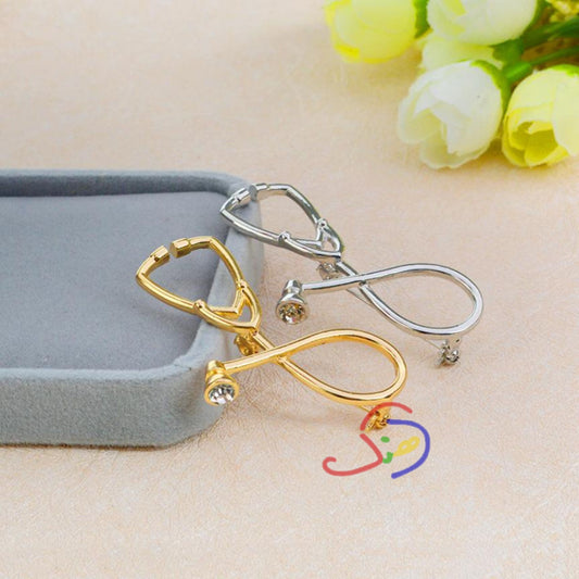 Rhinestone Stethoscope Brooch