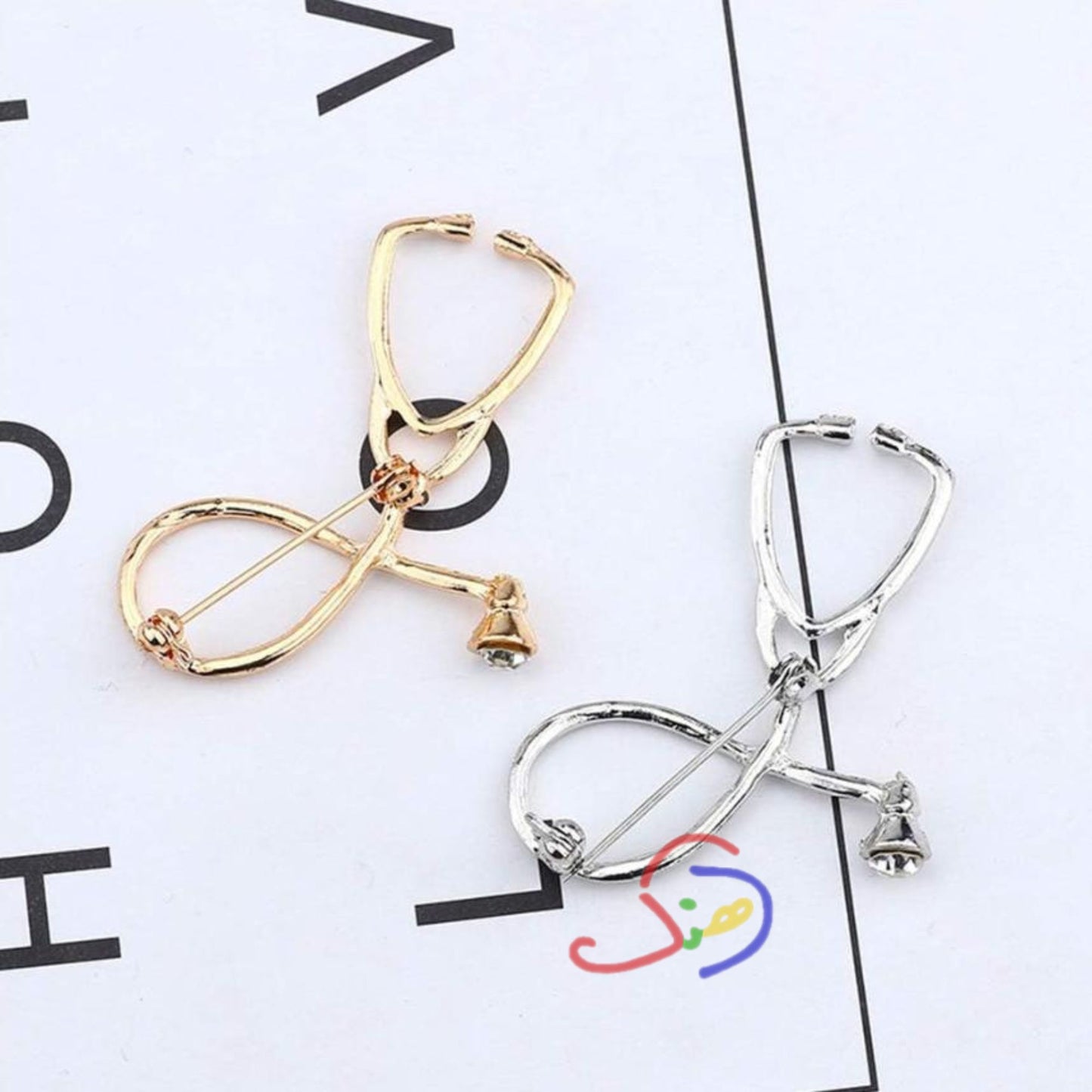 Rhinestone Stethoscope Brooch