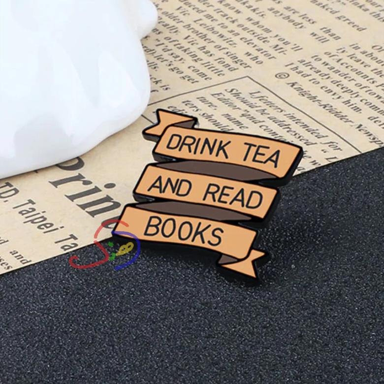Tea & Books Brooch Pin