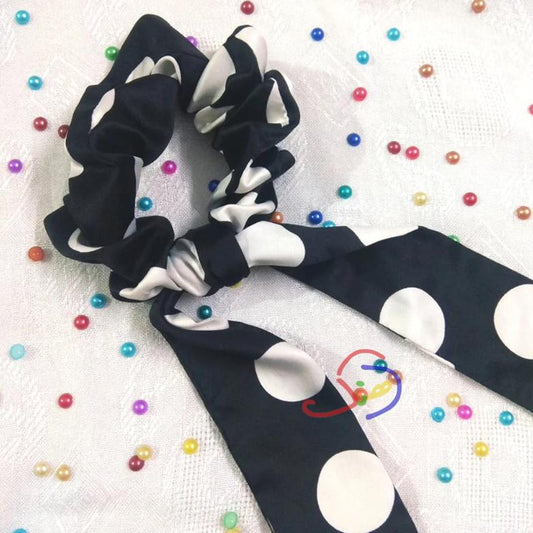 Bow Scrunchie (Black Dotted)