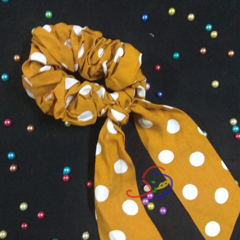 Bows Scrunchie (Mustard Dotted)
