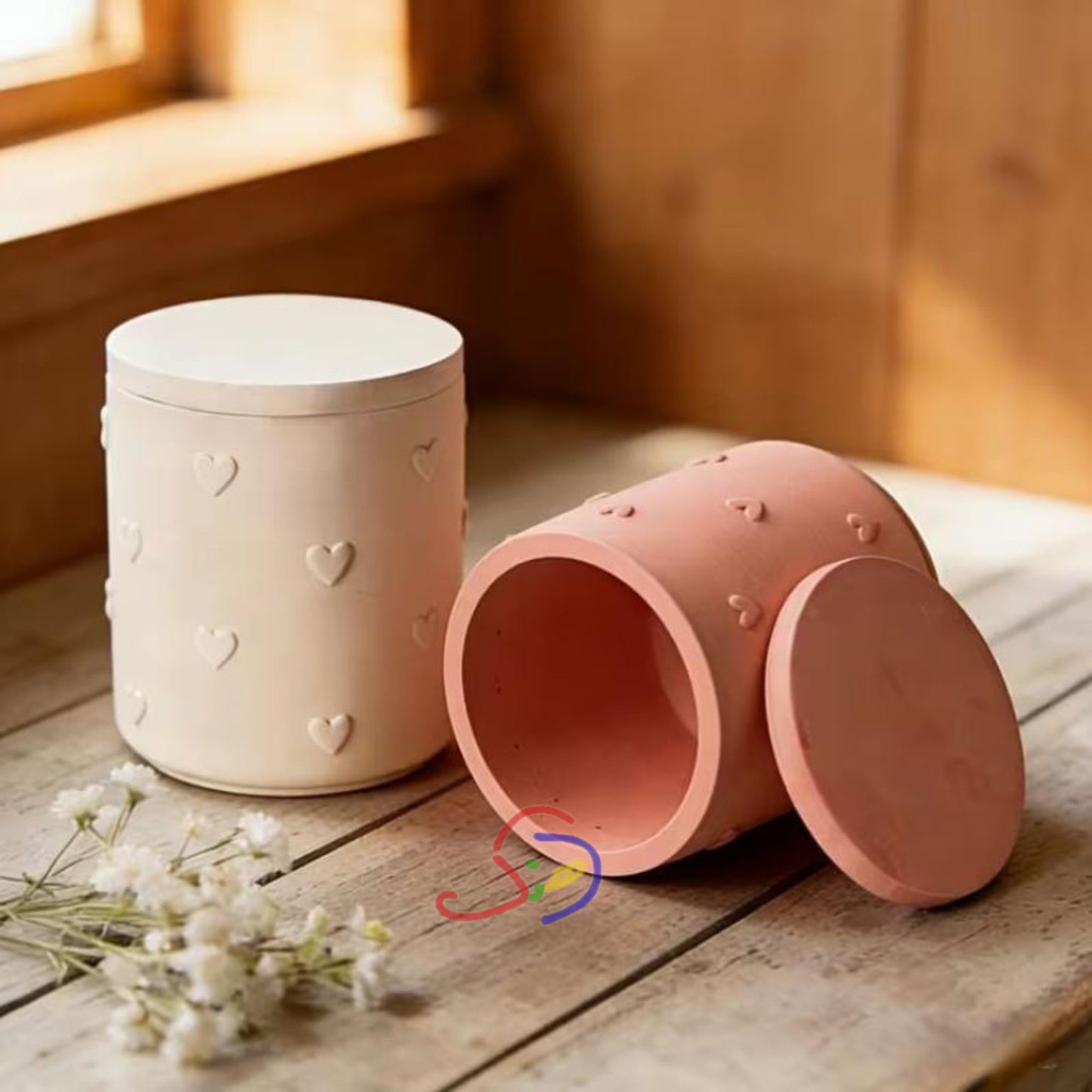 Heart-Embossed Concrete Jars