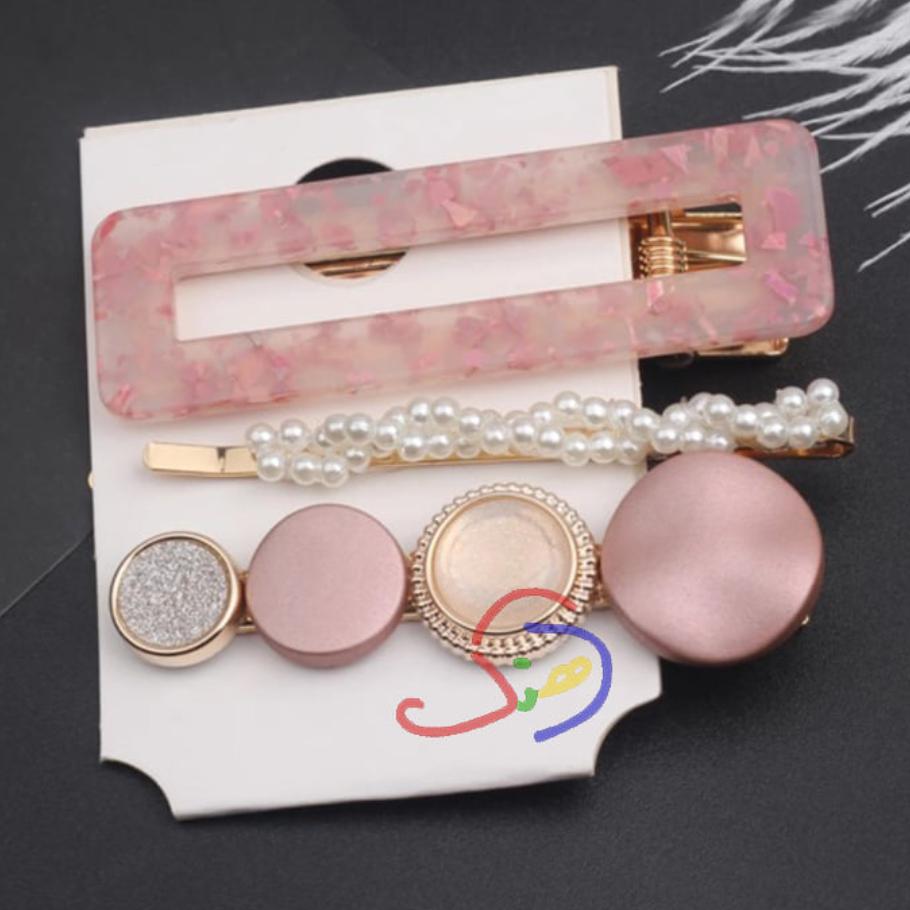 Pink Korean Hair Clip Set