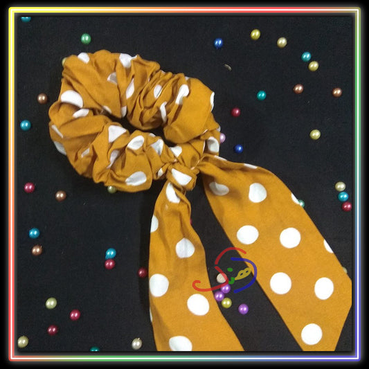 Bows Scrunchie (Mustard Dotted)