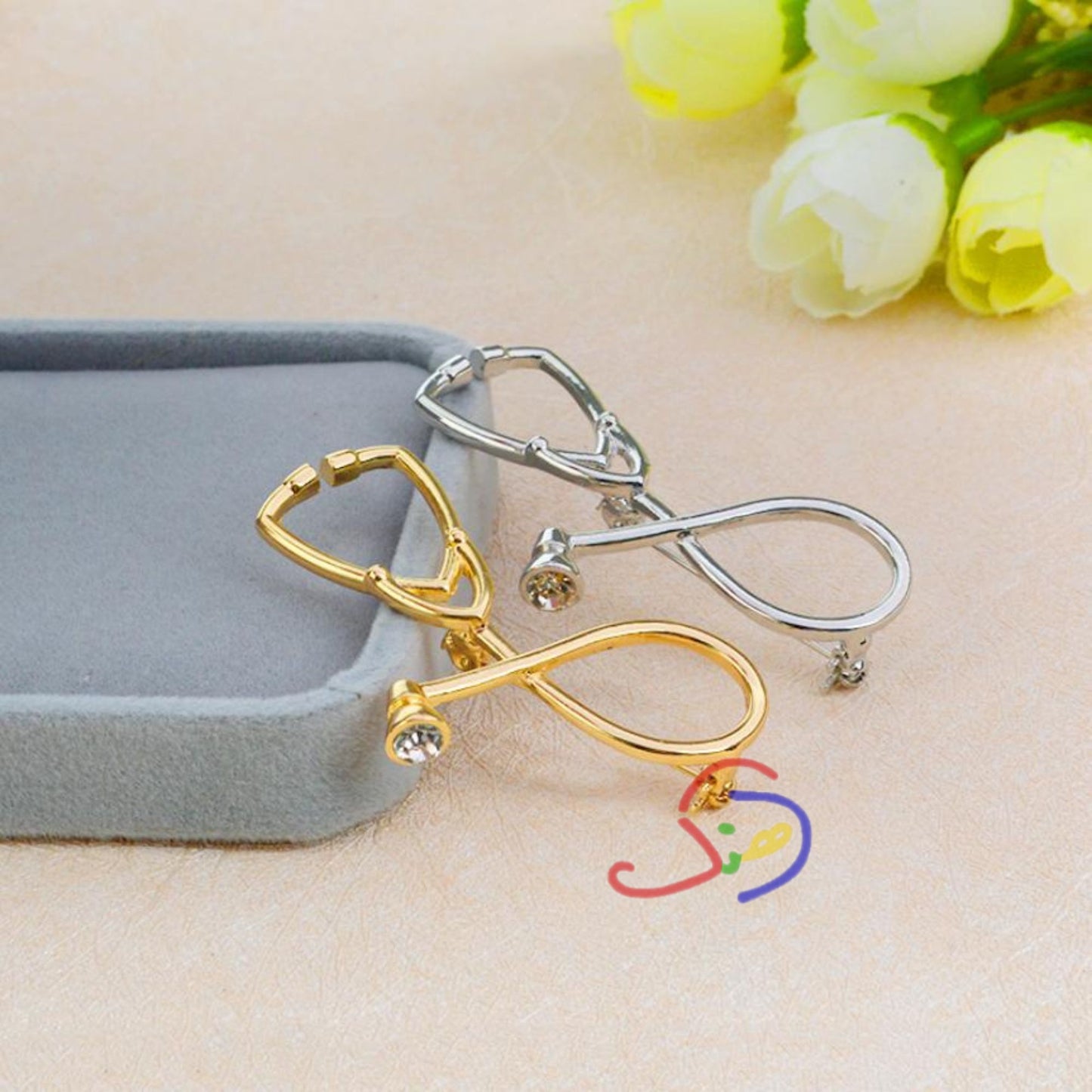 Rhinestone Stethoscope Brooch