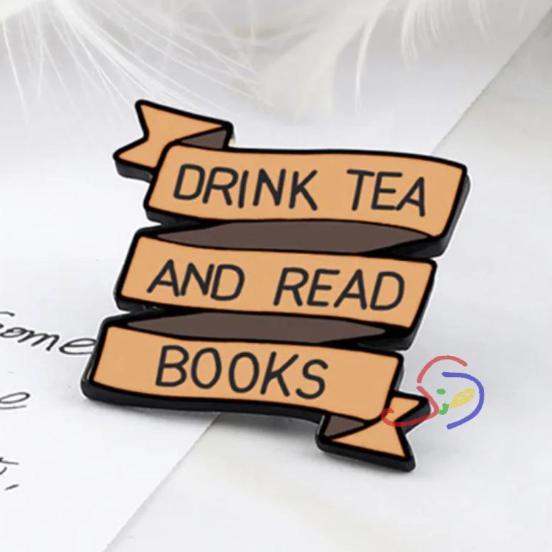 Tea & Books Brooch Pin